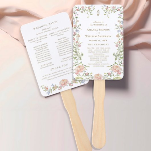 Éventail Programme de cérémonie de Mariage Grace Pastel Blu
