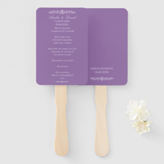 Éventail Programme de cérémonie de mariage Régence Violet (Devant et derrière)