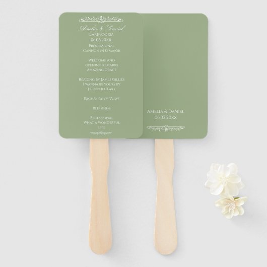 Éventail Programme de cérémonie de mariage Regency Green (Devant et derrière)