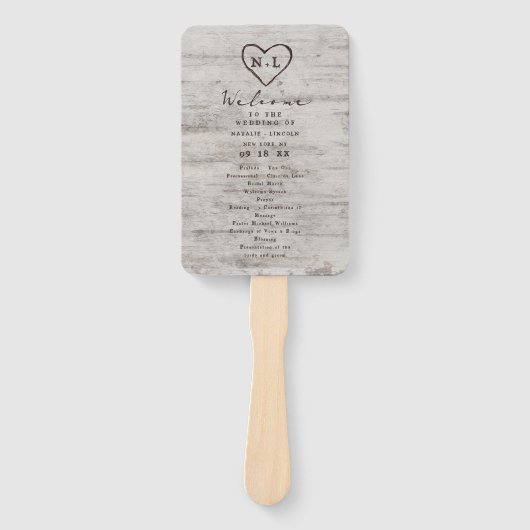 Éventail Programme de cérémonie de Mariage rustique (Devant)