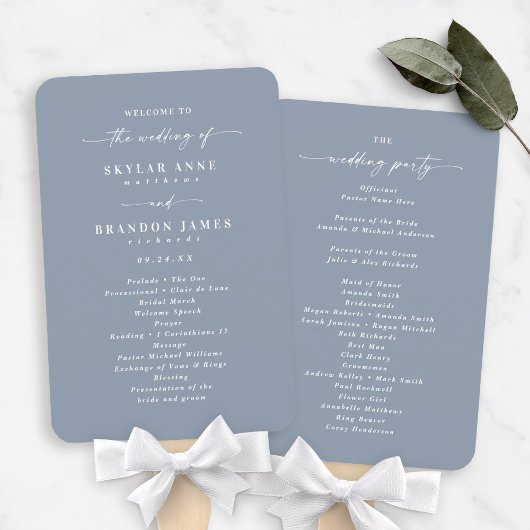 Éventail Programme de cérémonie de mariage simple et uni bl
