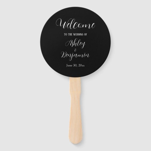 Éventail Programme de cérémonie de mariage simple noir (Devant)
