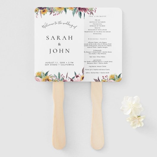 Éventail Programme de cérémonie de mariage Sunflower Rose B (Devant et derrière)