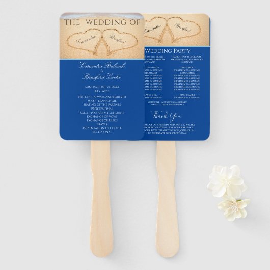 Éventail Programme de cérémonie de mariage sur la plage au (Devant et derrière)