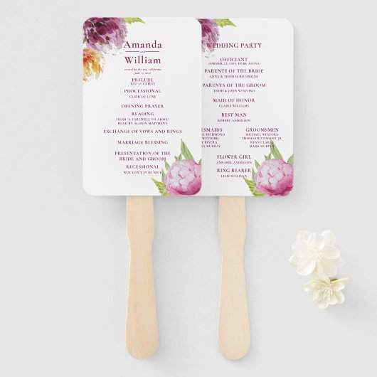 Éventail Programme de cérémonie des Mariages floraux d'aqua (Devant et derrière)