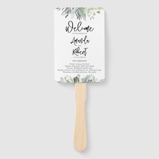Éventail Programme de cérémonie Mariage d'aquarelle Ventila (Devant)