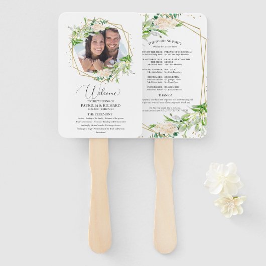 Éventail Programme de cérémonie Mariage de bienvenue Élégan (Devant et derrière)