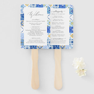 Éventail Programme de Cérémonie Mariage de Carreaux Bleus M