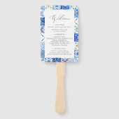 Éventail Programme de Cérémonie Mariage de Carreaux Bleus M (Devant)