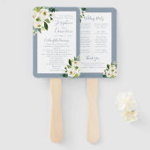 Éventail Programme de cérémonie Mariage de fleurs bleues bl (Devant et derrière)