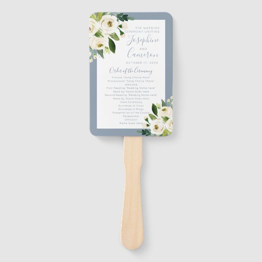 Éventail Programme de cérémonie Mariage de fleurs bleues bl (Devant)