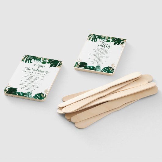 Éventail Programme de cérémonie Mariage de la verdure tropi (Non-assemblé)