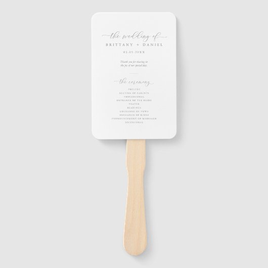 Éventail Programme de cérémonie Mariage de script élégant m (Devant)