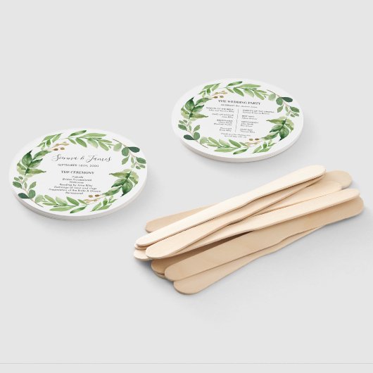 Éventail Programme de cérémonie Mariage de verdure d'aquare (Non-assemblé)