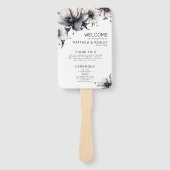 Éventail Programme de cérémonie Mariage floral noir blanc (Devant)