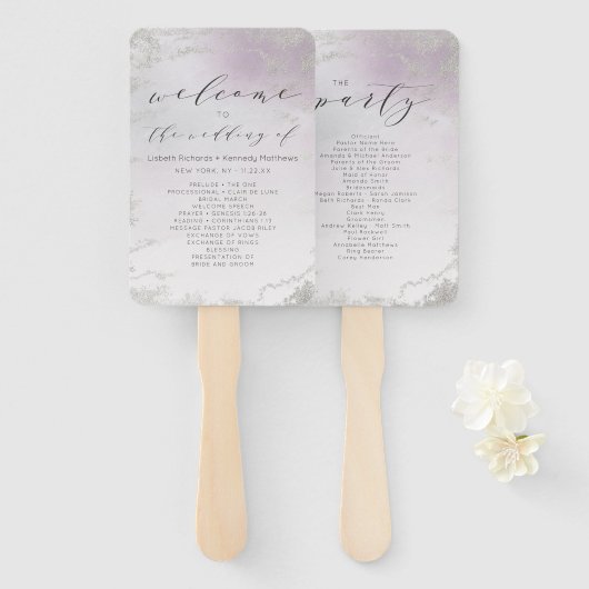 Éventail Programme de cérémonie Mariage Ombre Light Purple (Devant et derrière)