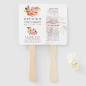Éventail Programme de fleurs d'aquarelle de mariage du prin (Devant et derrière)