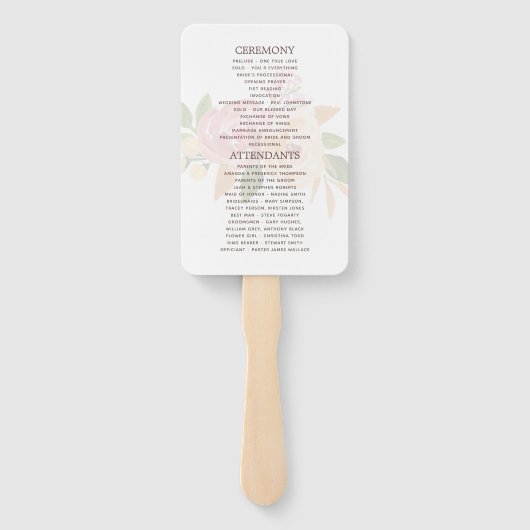 Éventail Programme de fleurs d'aquarelle de mariage du prin (Dos)