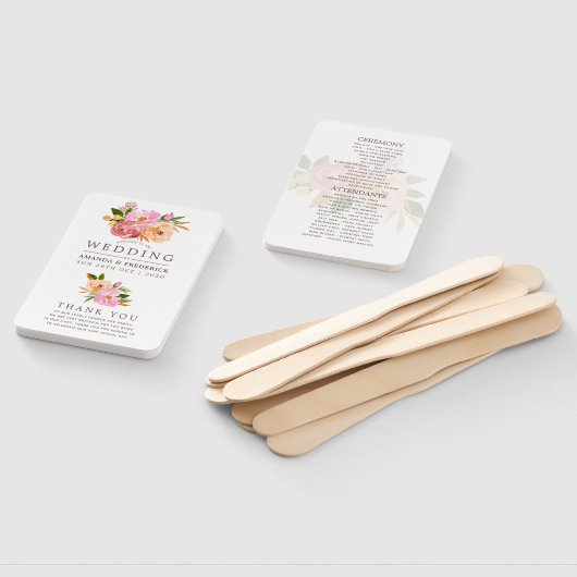 Éventail Programme de fleurs d'aquarelle de mariage du prin (Non-assemblé)