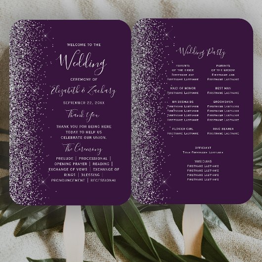 Éventail Programme de mariage à bordure scintillante argent