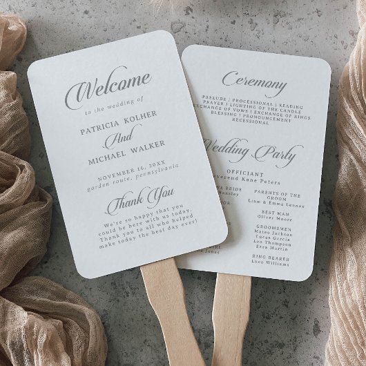 Éventail Programme de mariage à calligraphie Chic Classique