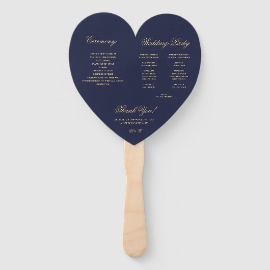 Éventail Programme de mariage à calligraphie dorée sur fond (Dos)