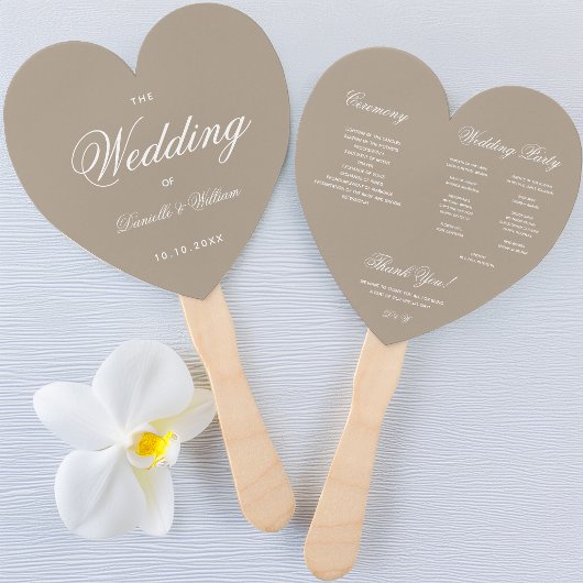 Éventail Programme de mariage à calligraphie élégante et cœ