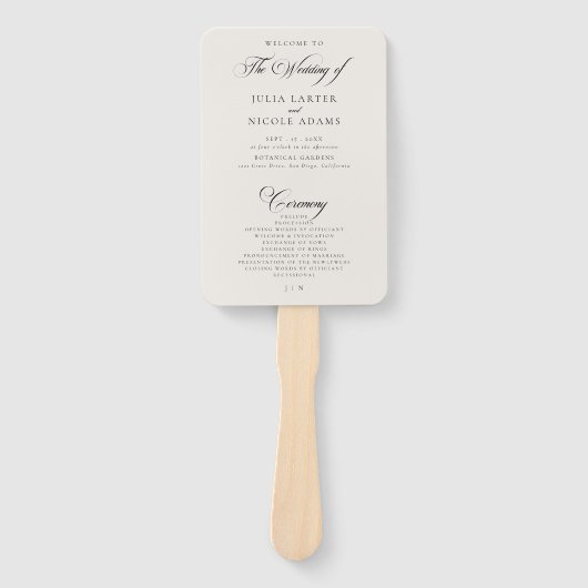 Éventail Programme de mariage à calligraphie en ivoire noir (Devant)