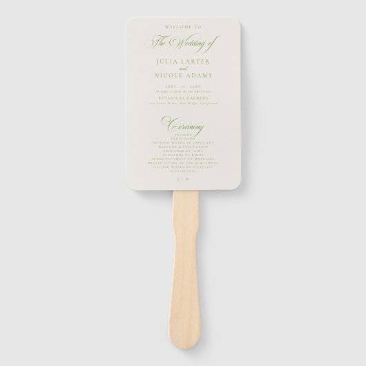 Éventail Programme de mariage à calligraphie en ivoire vert (Devant)