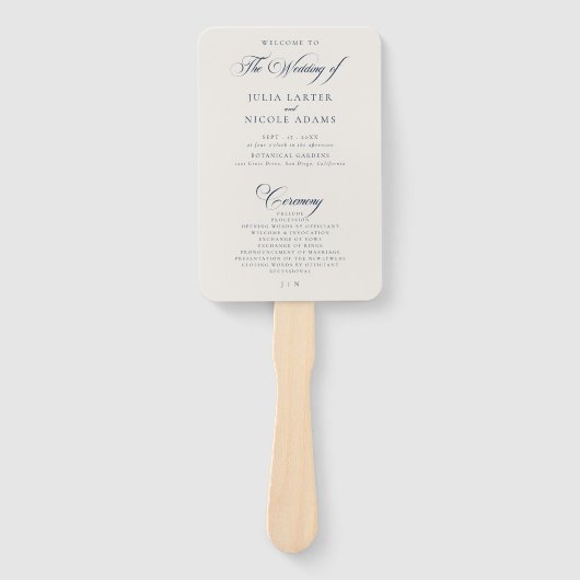 Éventail Programme de mariage à calligraphie ivoire Navy cl (Devant)