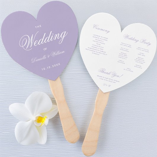 Éventail Programme de mariage à cœur en écriture blanche et