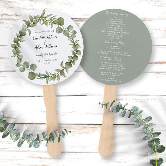 Éventail Programme de mariage à feuillage vert élégant