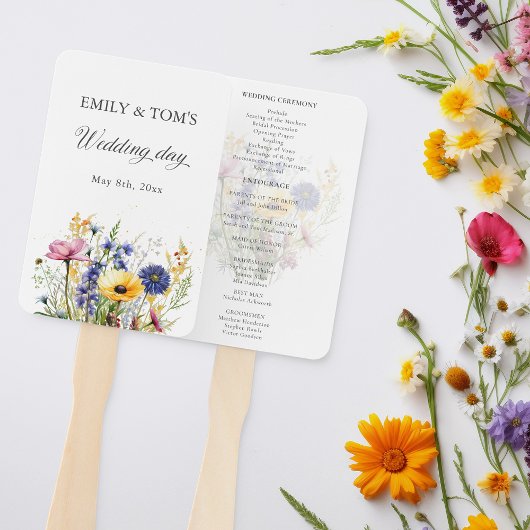 Éventail Programme de mariage à la fleur sauvage aquarelle 