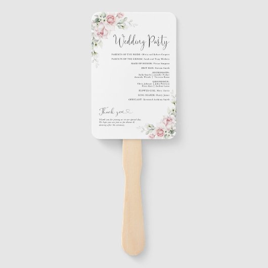 Éventail Programme de mariage à la main Roses Rose Pâle (Dos)