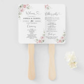 Éventail Programme de mariage à la main Roses Rose Pâle (Devant et derrière)