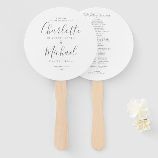 Éventail Programme de mariage à la signature élégante (Devant et derrière)