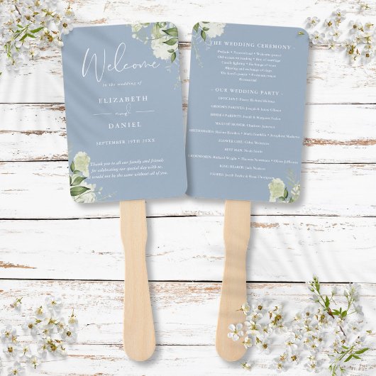 Éventail Programme de mariage à la verdure florale bleu pou