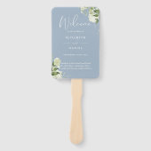 Éventail Programme de mariage à la verdure florale bleu pou (Devant)