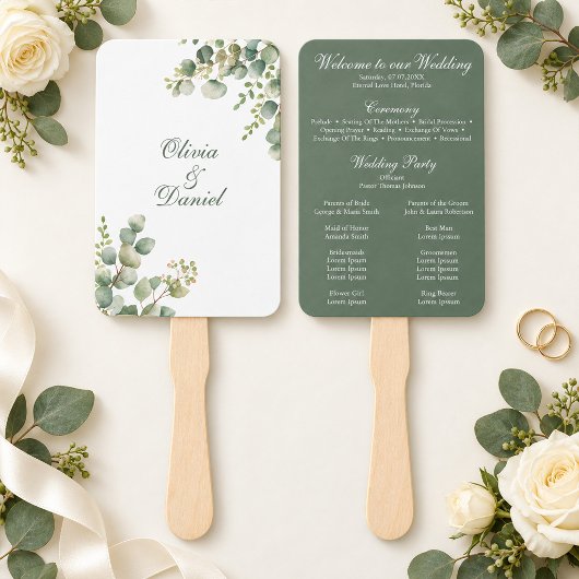Éventail Programme de mariage à la verdure moderne Eucalypt