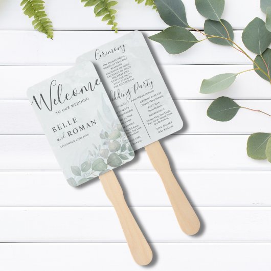 Éventail Programme de mariage à l'aquarelle Boho Eucalyptus