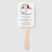 Éventail Programme de mariage à l'aquarelle florale bordeau (Devant)