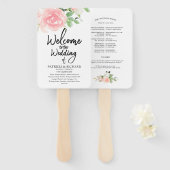 Éventail Programme de mariage à l'aquarelle florale de rose (Devant et derrière)