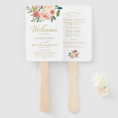 Éventail Programme de mariage à l'aquarelle florale dorée é (Devant et derrière)