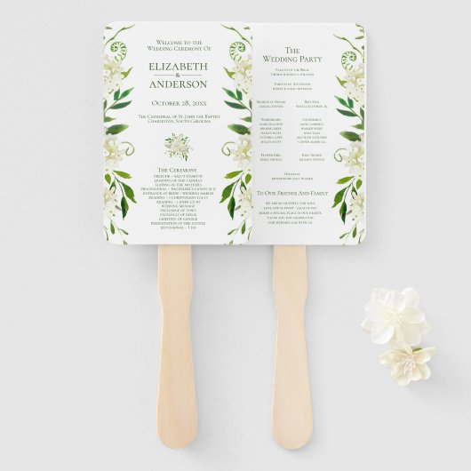 Éventail Programme de mariage à l'aquarelle florale Hortens (Devant et derrière)