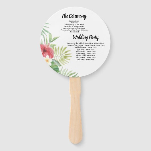 Éventail Programme de mariage à l'aquarelle tropicale Venti (Dos)