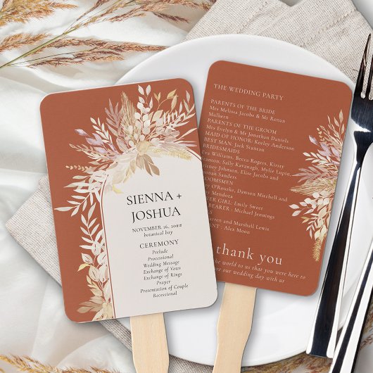 Éventail Programme de mariage à l'arche botanique élégante