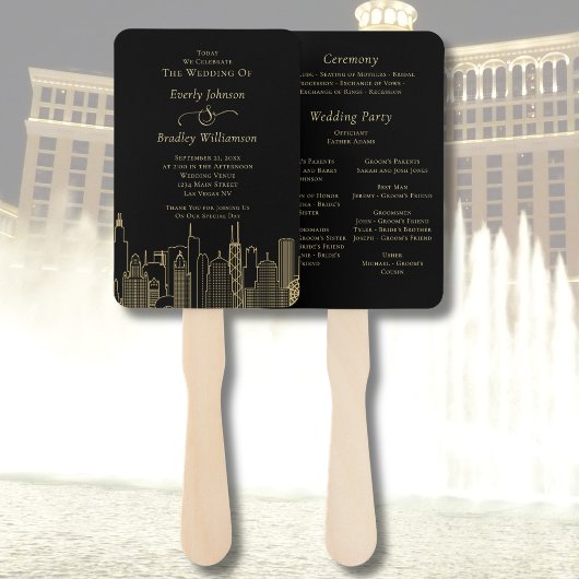 Éventail Programme de mariage à Las Vegas avec écriture dor