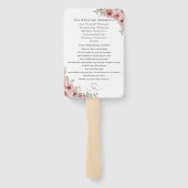 Éventail Programme de mariage à l'écriture florale de roses (Dos)