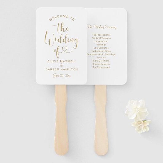 Éventail Programme de mariage à l'écriture moderne à cœur d (Devant et derrière)