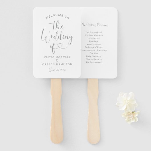 Éventail Programme de mariage à l'écriture moderne Silver H (Devant et derrière)